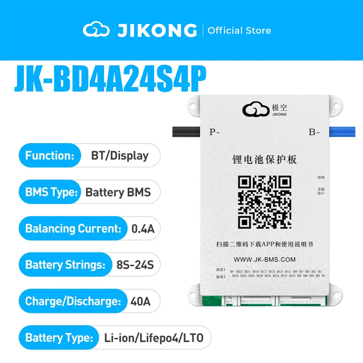JIKONG Lifepo4 Li-Ion Lto Akku 100A 200A 300A Aktiver Balancer Smart BMS 4S 5S 6S 7S 8S 12V 24V Aktiver Ausgleichsstrom 1A 2A