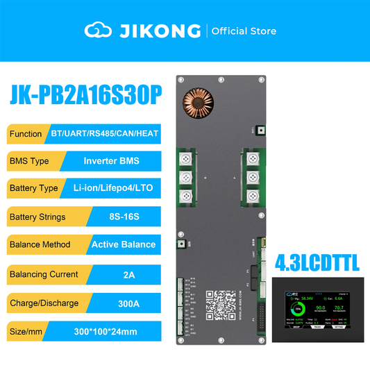 JIKONG 8S-16S 300A Household Energy Inverter BMS with 3.2/4.3/7.0 Inch LCD Display