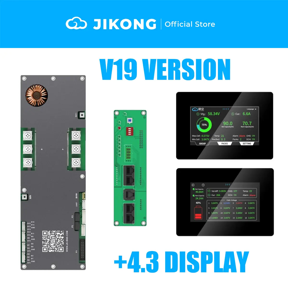 JIKONG 8S-16S 100A-300A Household Energy Inverter BMS with 4.3 Inch LCD Display