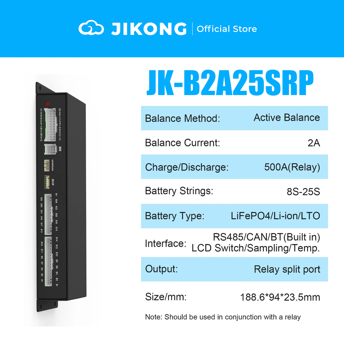 JK BMS JK-B2A25SRP SMART BMS 2A Active Balance 8S~25S Bluetooth RS485 CAN for LiFePo4 Li-ion LTO Camping RV Backup Battery BMS