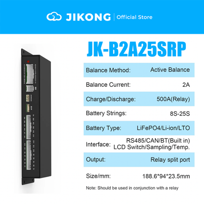 JK BMS JK-B2A25SRP SMART BMS 2A Active Balance 8S~25S Bluetooth RS485 CAN for LiFePo4 Li-ion LTO Camping RV Backup Battery BMS