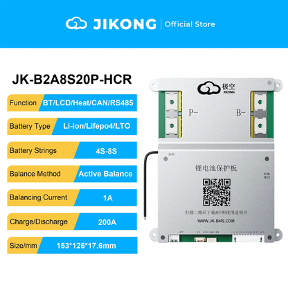 JIKONG JK-B2A8S20P-HCR – 2A Balancer 200A BMS with Heat CAN RS485 for 4S-8S