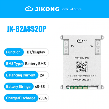 JIKONG JK-B1A8S20P Smart Active Balance BMS 200A | 4S 5S 6S 7S 8S 12V/24V for LiFePO4 Li-ion LTO Battery