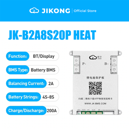 JIKONG JK-B1A8S20P Smart Active Balance BMS 200A | 4S 5S 6S 7S 8S 12V/24V for LiFePO4 Li-ion LTO Battery