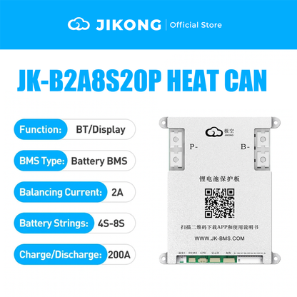 JIKONG JK-B1A8S20P Smart Active Balance BMS 200A | 4S 5S 6S 7S 8S 12V/24V for LiFePO4 Li-ion LTO Battery