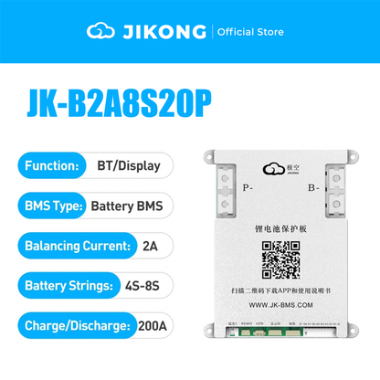 JIKONG JK-B1A8S20P Smart Active Balance BMS 200A | 4S 5S 6S 7S 8S 12V/24V for LiFePO4 Li-ion LTO Battery