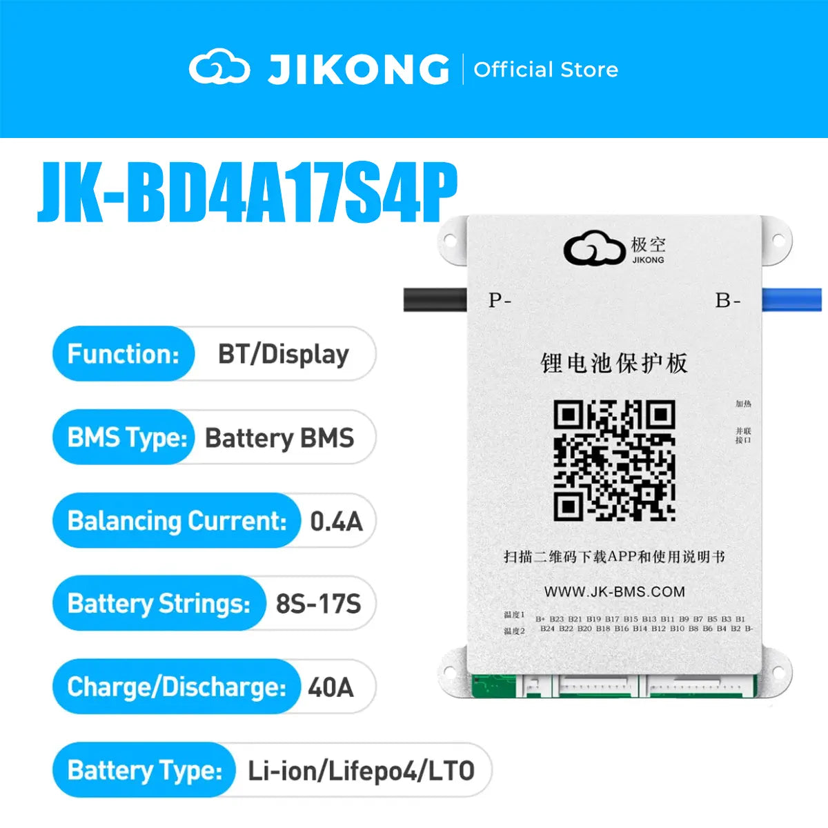 JIKONG Lifepo4 Li-Ion Lto Akku 100A 200A 300A Aktiver Balancer Smart BMS 4S 5S 6S 7S 8S 12V 24V Aktiver Ausgleichsstrom 1A 2A