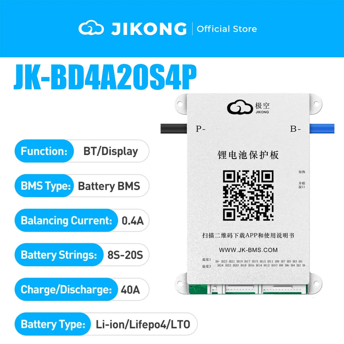 JIKONG Lifepo4 Li-Ion Lto Akku 100A 200A 300A Aktiver Balancer Smart BMS 4S 5S 6S 7S 8S 12V 24V Aktiver Ausgleichsstrom 1A 2A