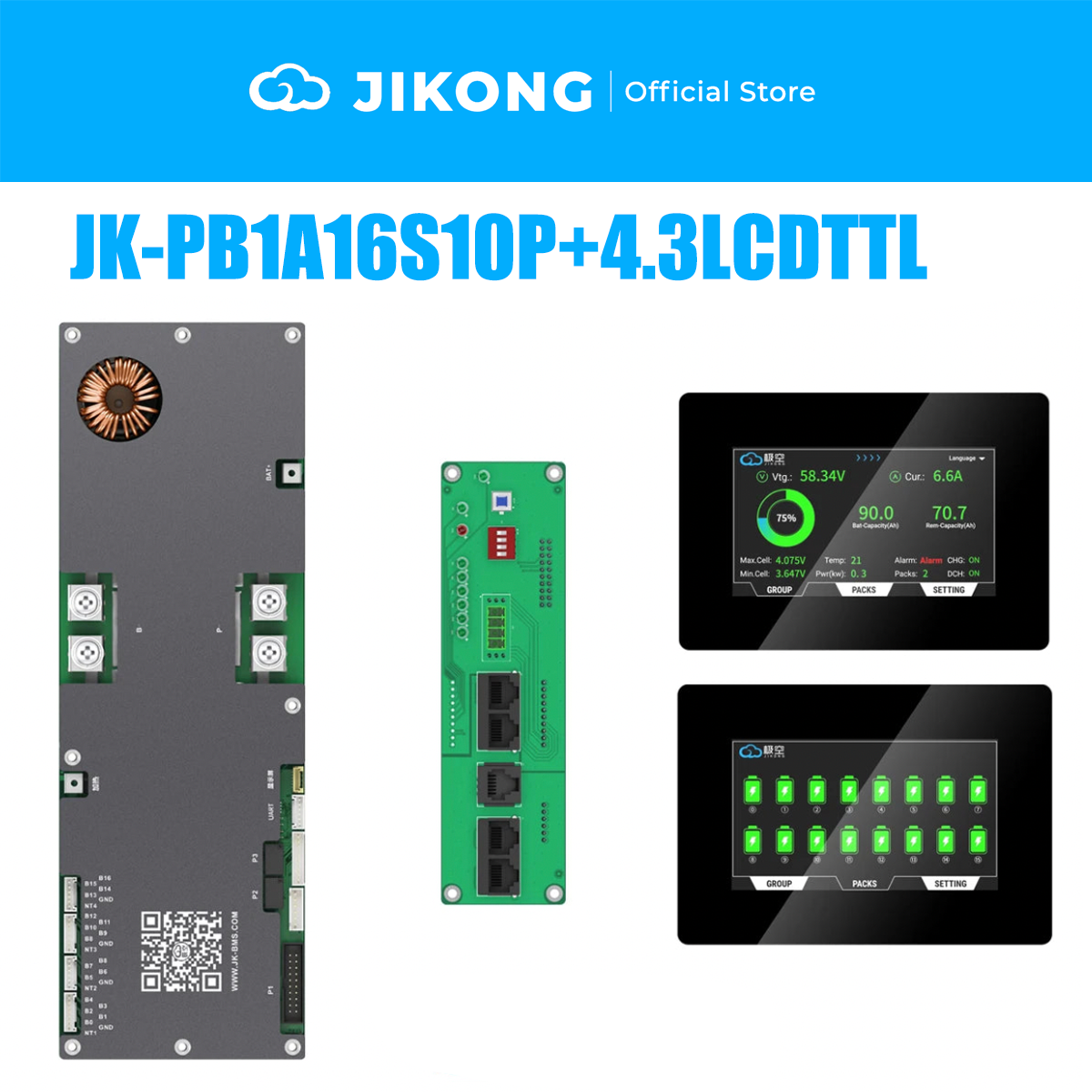 JIKONG 8S-16S 100A-300A Household Energy Inverter BMS with 4.3 Inch LCD Display