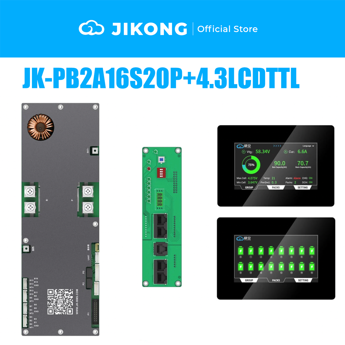 JIKONG 8S-16S 100A-300A Household Energy Inverter BMS with 4.3 Inch LCD Display