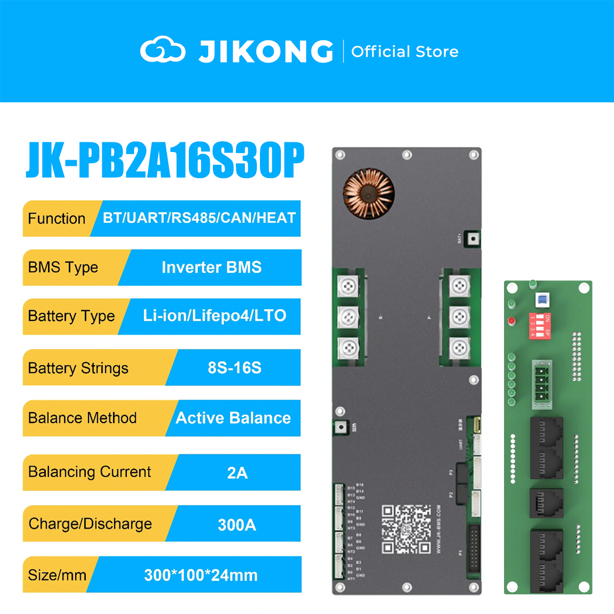 JIKONG 8S-16S 300A Household Energy Inverter BMS with 3.2/4.3/7.0 Inch LCD Display