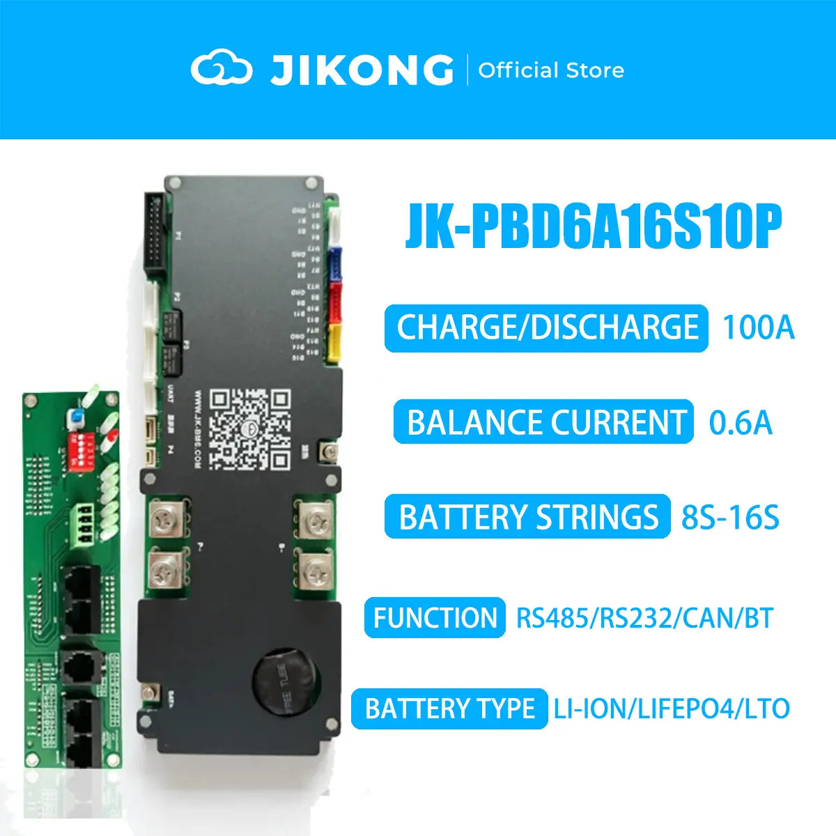 JK BMS Household Energy Inverter BMS 8S/24V 16S/48V Li-ion/ LiFePO4/ LTO Battery Balanced 0.6A BMS 200A JIKONG JK-PBD6A16S20P