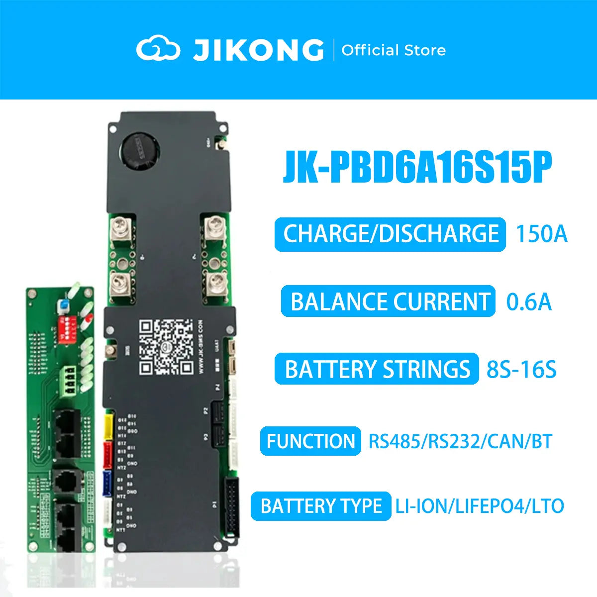 JK BMS Household Energy Inverter BMS 8S/24V 16S/48V Li-ion/ LiFePO4/ LTO Battery Balanced 0.6A BMS 200A JIKONG JK-PBD6A16S20P