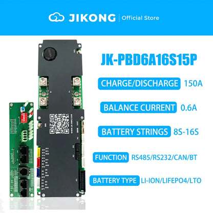 JK BMS Household Energy Inverter BMS 8S/24V 16S/48V Li-ion/ LiFePO4/ LTO Battery Balanced 0.6A BMS 200A JIKONG JK-PBD6A16S20P