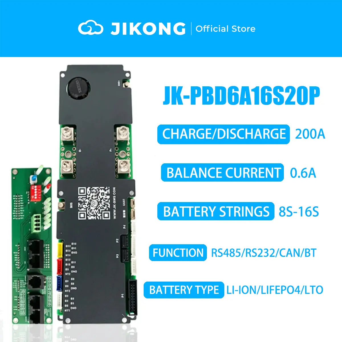 JK BMS Household Energy Inverter BMS 8S/24V 16S/48V Li-ion/ LiFePO4/ LTO Battery Balanced 0.6A BMS 200A JIKONG JK-PBD6A16S20P