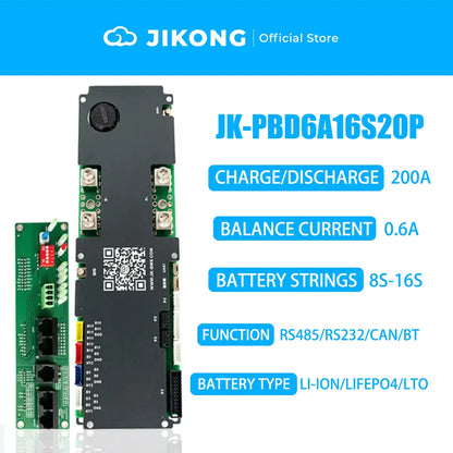 JK BMS Household Energy Inverter BMS 8S/24V 16S/48V Li-ion/ LiFePO4/ LTO Battery Balanced 0.6A BMS 200A JIKONG JK-PBD6A16S20P