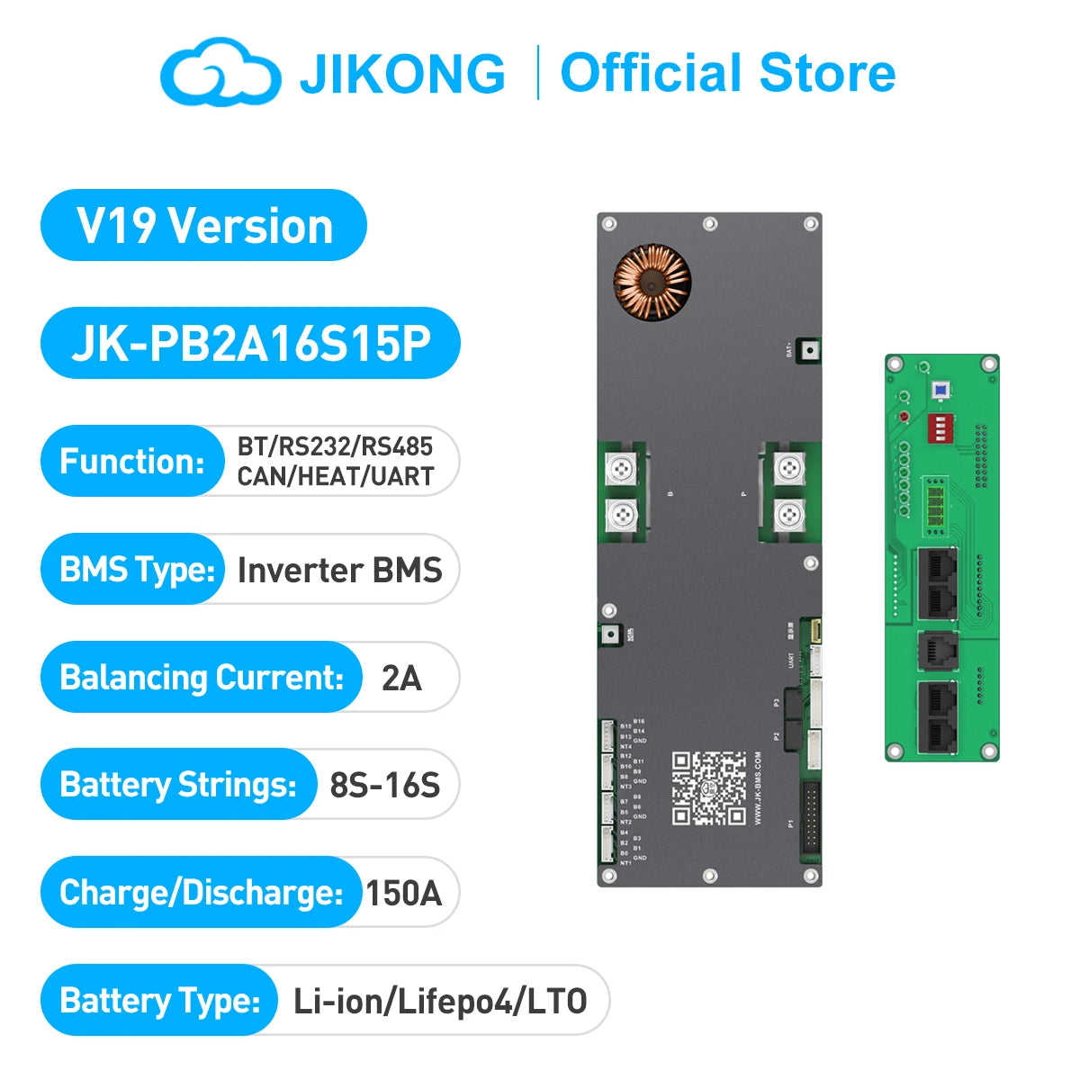 JIKONG JKBMS   LiFePo4 Li-Ion LTO Battery 24V 48V 8S/16S  150A Household Energy BMS Home Inverter Active balancer 2A