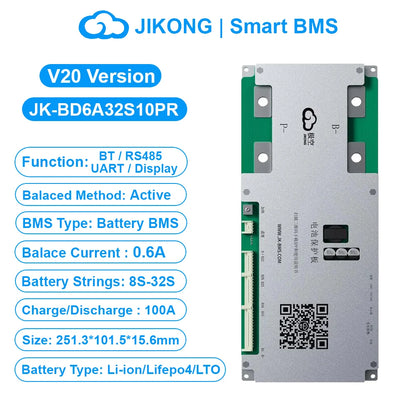 JK BMS BD6A32S15P-HCR V20 Smart BMS 8S-32S BT RS485 HEAT CAN 0.6A Active Balance BMS for LiFePo4 Li-ion Lto Battery 100A 150A