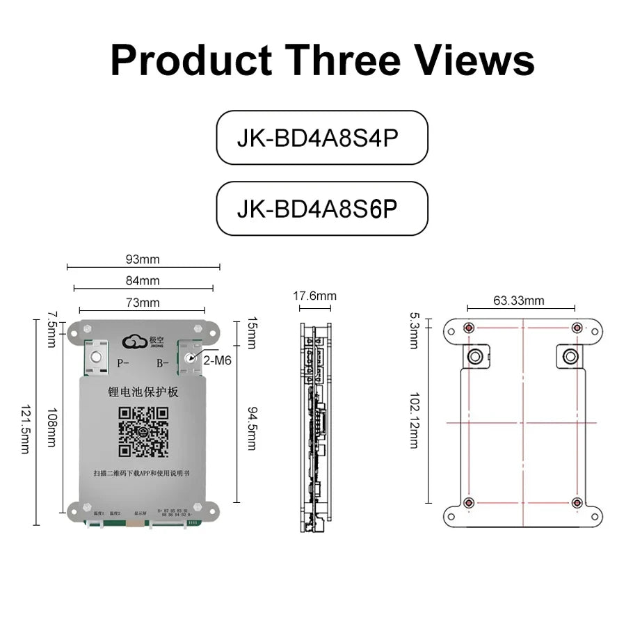 JIKONG BMS JK-BD4A8S4P JK-BD4A8S6P 4S 5S 6S 7S 8S 24V 48V 40A 60A Li-Ion LiFePo4 LTO Active Balance  Smart BMS Current 400mA