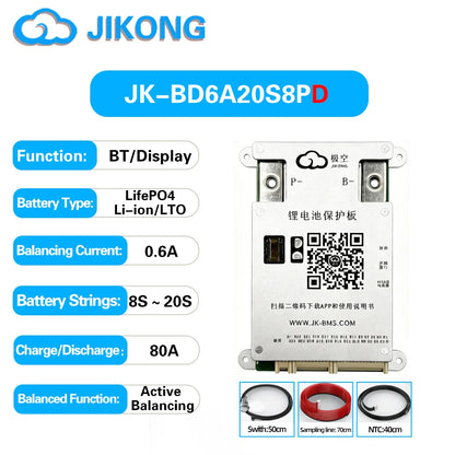 JIKONG JKBMS 8S 16S 17S 20S 24S 24V 48V 72V 40A 60A 80A 100A 120A 150A Smart Active Balance BMS Lifepo4 Li-Ion Lto 18650 21700