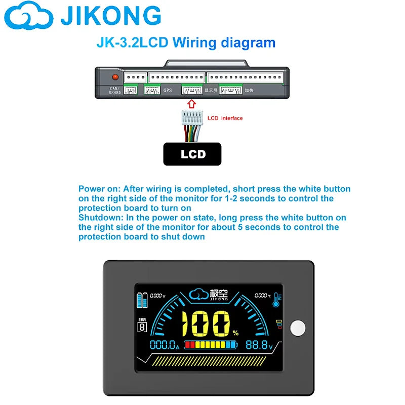 JK BMS 2.5 3.2 4.3 7.0LCD Inch Screen Display for JIKONG All BMS Accessories Intelligent Battery Level Indicator JK BMS LCD