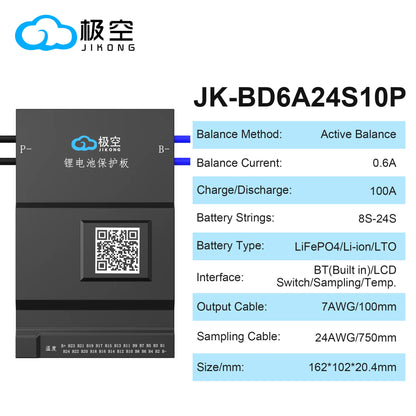 JIKONG JK BMS Active BMS 4S 5S 6S 7S 8S 17S 20S 24S 12V 24V 48V 40A 60A 100A 150A 200A 300A Lifepo4 Li-Ion Lto Battery Smart BMS