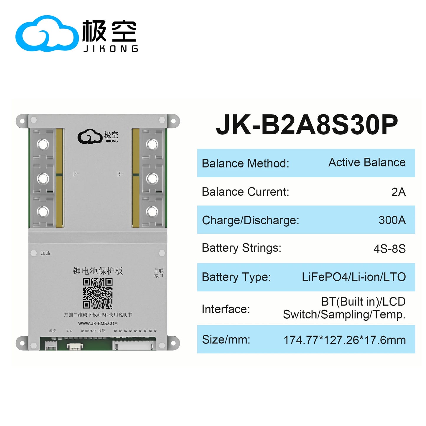 JIKONG JK BMS B2A8S30P 300A bms 4S 5S 6S 7S 8S Li-ion Lifepo4 LTO BATTERY 12V 24V  2A ACTIVE BALANCE JIKONG SMART BMS ON SALE