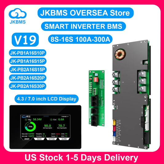 JKBMS V19 Inverter BMS 8S-16S 24V 48V 100A 200A 300A for Li-ion Lifepo4 LTO Battery Household Energy BMS Active Balancer 1A 2A