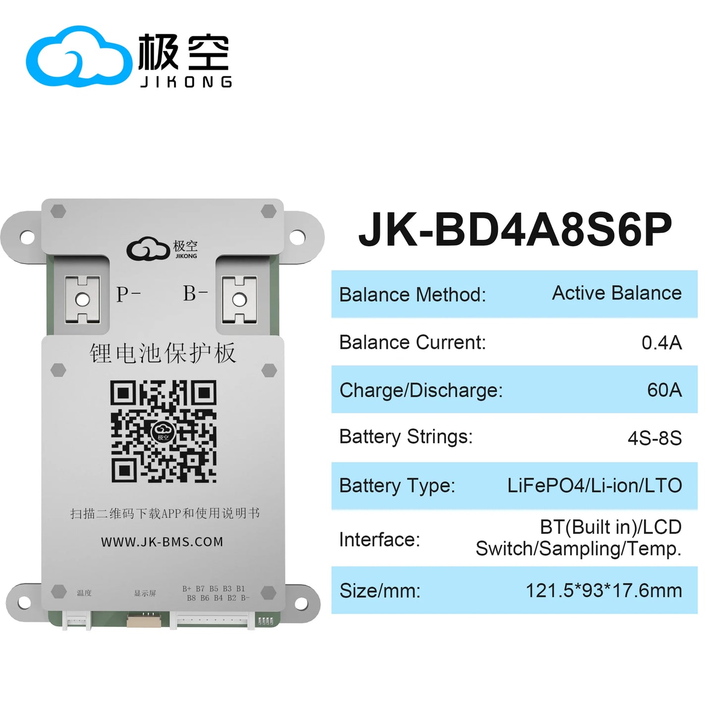 JIKONG JK BMS Active BMS 4S 5S 6S 7S 8S 17S 20S 24S 12V 24V 48V 40A 60A 100A 150A 200A 300A Lifepo4 Li-Ion Lto Battery Smart BMS