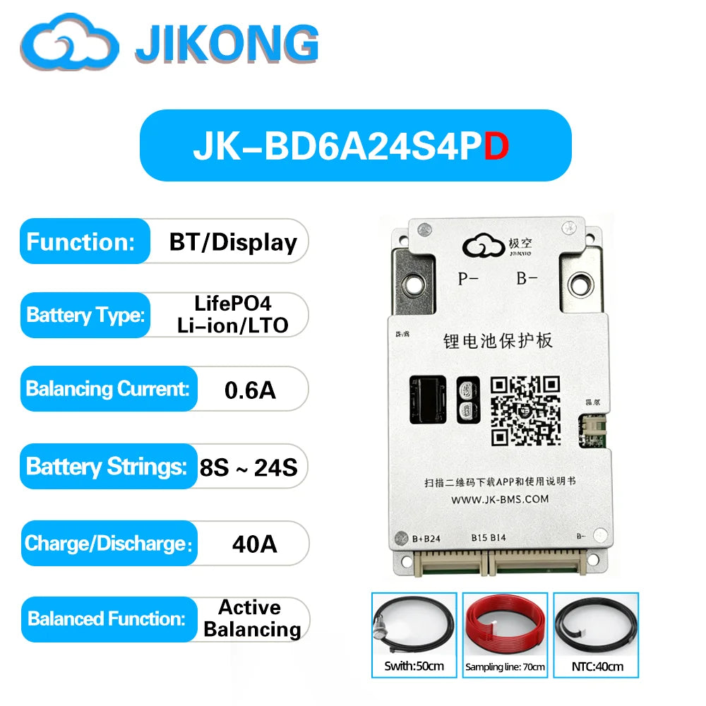 JIKONG JKBMS 8S 16S 17S 20S 24S 24V 48V 72V 40A 60A 80A 100A 120A 150A Smart Active Balance BMS Lifepo4 Li-Ion Lto 18650 21700