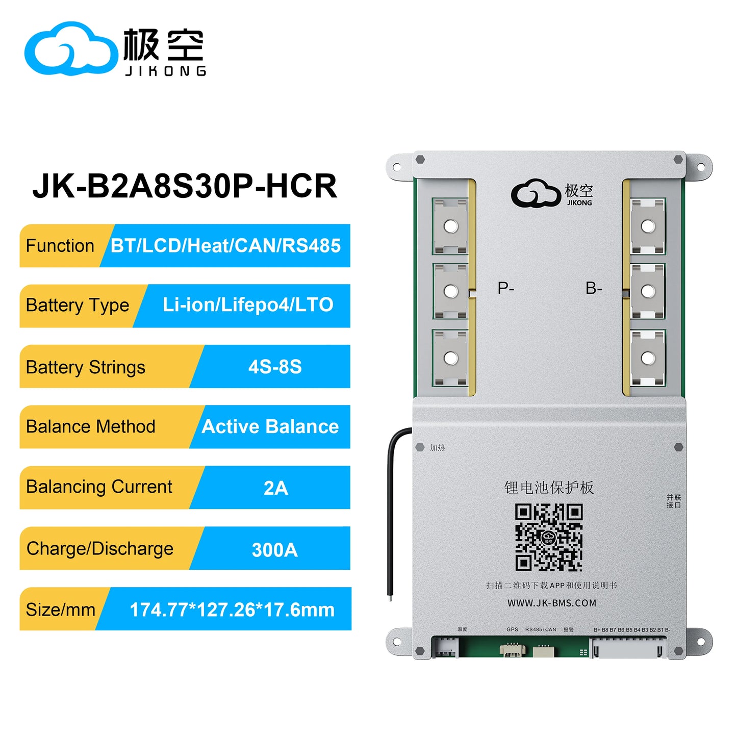 JIKONG V19 HCR BMS Series – 0.6A-2A Balancer 100A-300A for 4S-32S