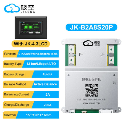 JIKONG JK-B2A8S20P-HCR – 2A Balancer 200A BMS with Heat CAN RS485 for 4S-8S