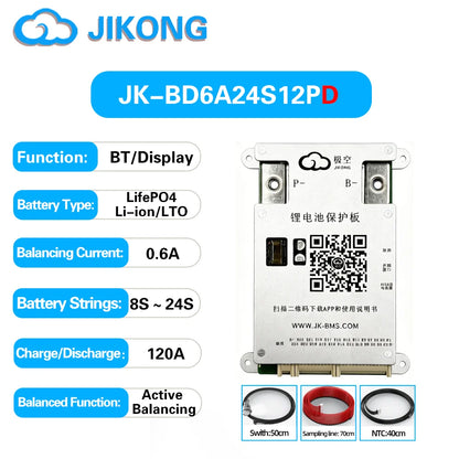JIKONG JKBMS 8S 16S 17S 20S 24S 24V 48V 72V 40A 60A 80A 100A 120A 150A Smart Active Balance BMS Lifepo4 Li-Ion Lto 18650 21700