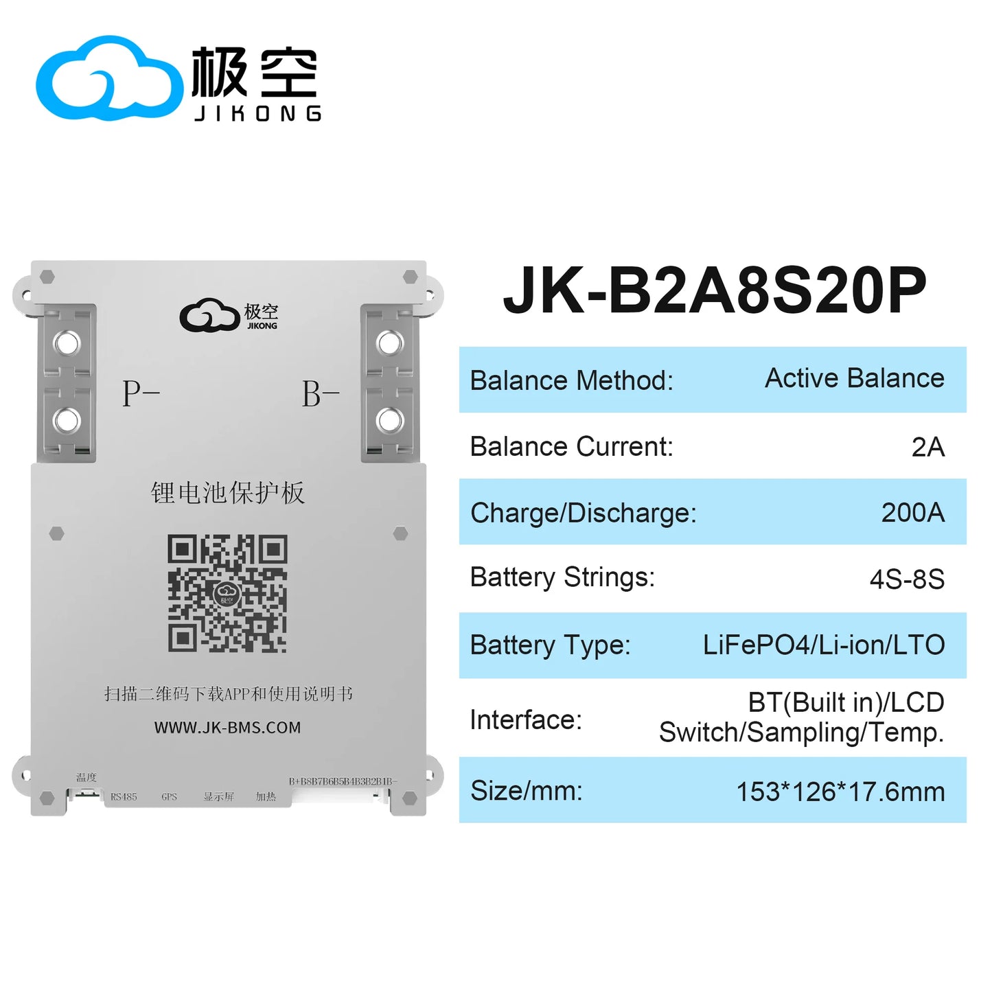 JIKONG JK BMS Active BMS 4S 5S 6S 7S 8S 17S 20S 24S 12V 24V 48V 40A 60A 100A 150A 200A 300A Lifepo4 Li-Ion Lto Battery Smart BMS