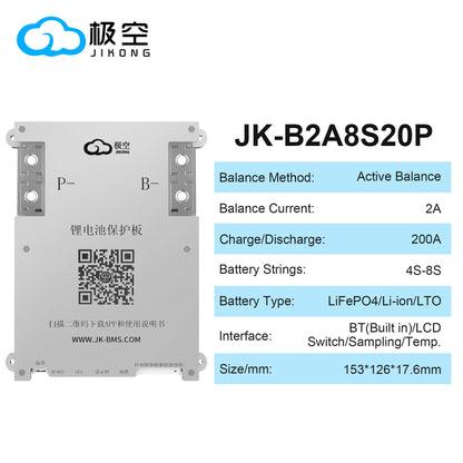 JIKONG JK BMS Active BMS 4S 5S 6S 7S 8S 17S 20S 24S 12V 24V 48V 40A 60A 100A 150A 200A 300A Lifepo4 Li-Ion Lto Battery Smart BMS