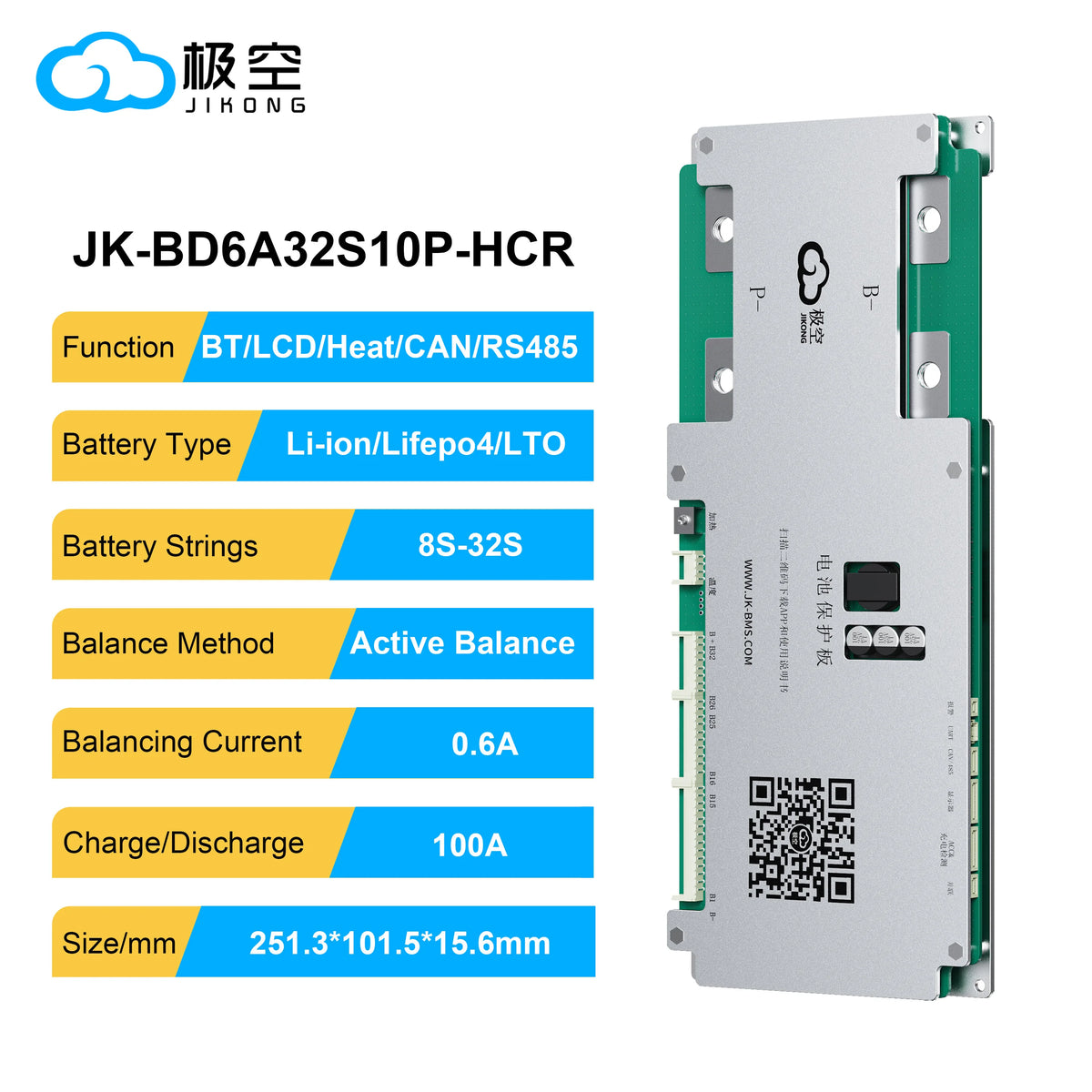 JIKONG V19 HCR BMS Series – 0.6A-2A Balancer 100A-300A for 4S-32S