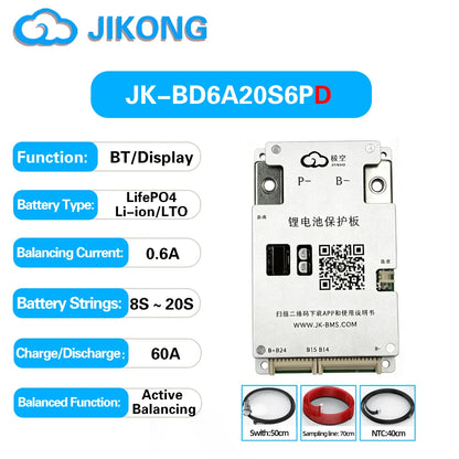 JIKONG JKBMS 8S 16S 17S 20S 24S 24V 48V 72V 40A 60A 80A 100A 120A 150A Smart Active Balance BMS Lifepo4 Li-Ion Lto 18650 21700