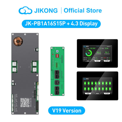 JK-PB1A16S15PV19 Smart BMS 16S 48V, 1A Active Balance, 150A Discharge current with 4.3 Inch Display Monitoring